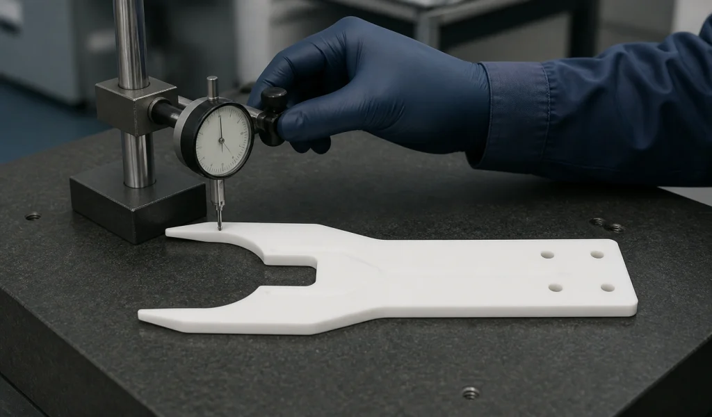 Ceramic arm flatness inspection with a dial indicator