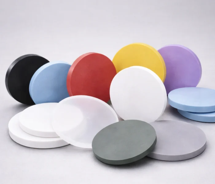 A collection of ceramic sputtering targets with different colors, sizes, and surface finishes