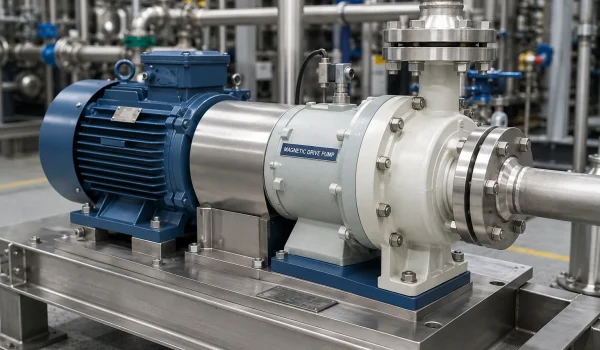 Magnetic drive chemical process pump where silicon nitride bearing balls resist corrosive media