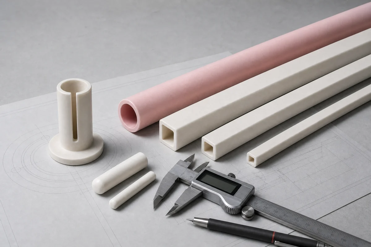 custom-ceramic-tubes-and-sleeves3 Custom ceramic tubes and sleeves with different bore sizes, wall thicknesses and machined features for insulation, furnace, sensor guide and assembly applications