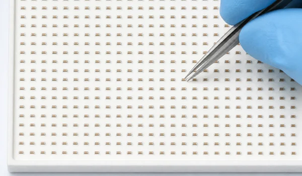 Alumina setter tray holding MLCC components for precision inspection